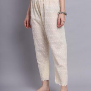 Elegant Embroidered Cotton Palazzos (White)