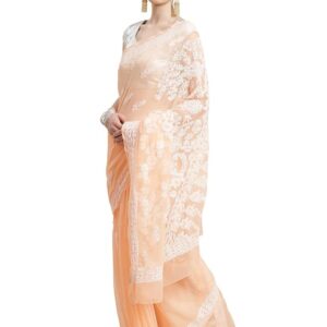 Chickenkari Ethnic Georgette Saree With Blouse Piece(Light Peach)