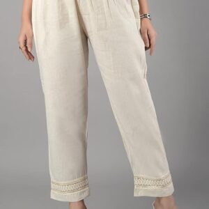 Chikankari Ankle Length Rayon Pant/Trouser (Cream)