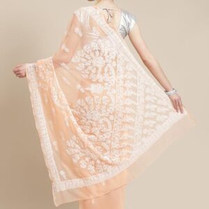 Chickenkari Ethnic Georgette Saree With Blouse Piece(Light Peach)