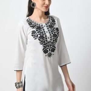 Lucknowi  Chickenkari Embroidered Short Kurti, Tunic design(White)