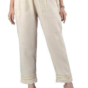 Chikankari Ankle Length Rayon Pant/Trouser (Cream)